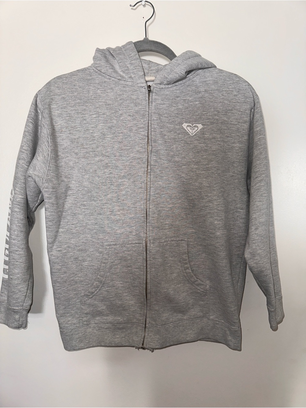 Roxy Grey Full-Zip Hoodie with Chest Logo